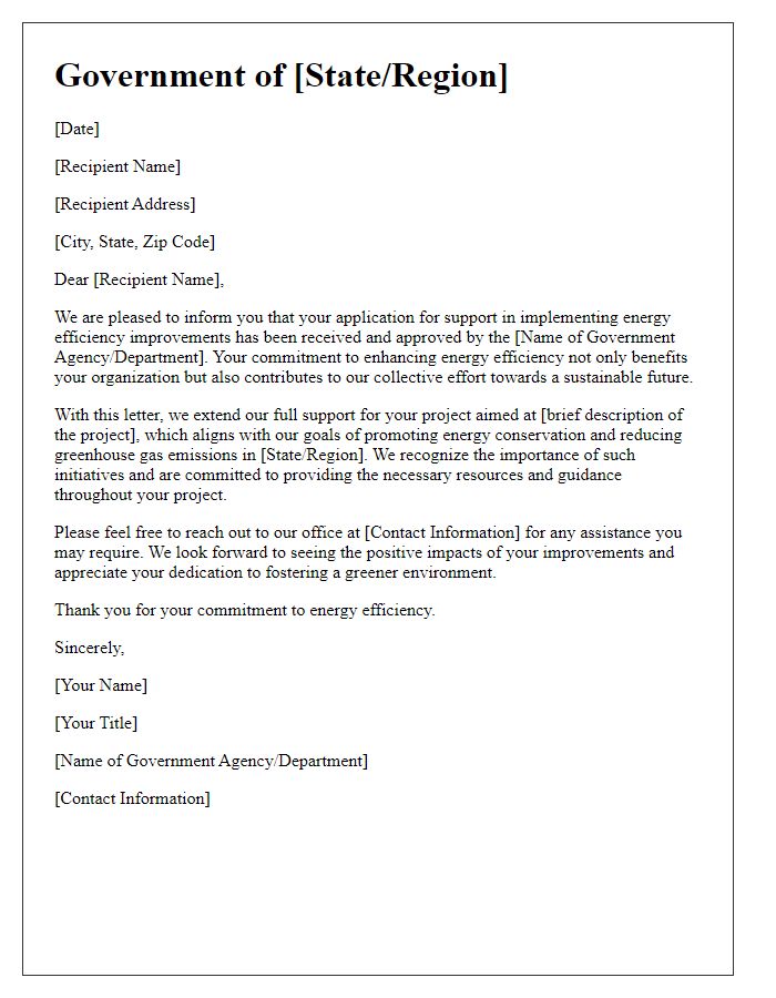 Letter template of government support for energy efficiency improvements