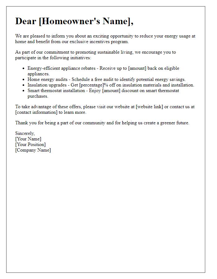 Letter template of incentives for reducing energy usage at home