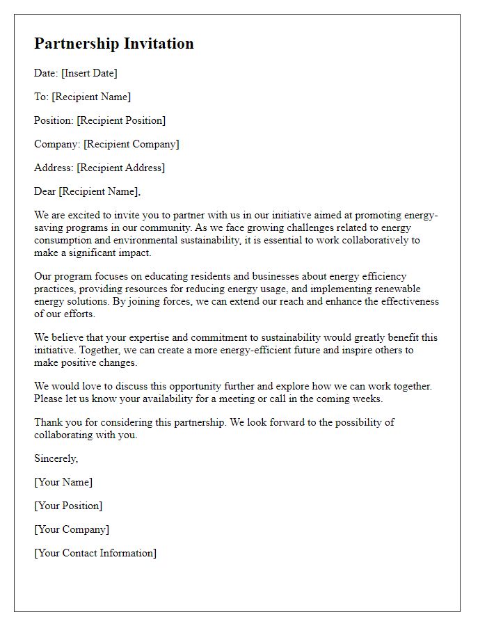 Letter template of partnership invitation for energy-saving programs