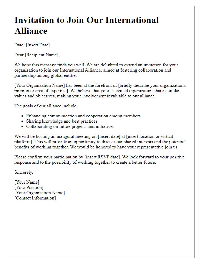 Letter template of international alliance invitation