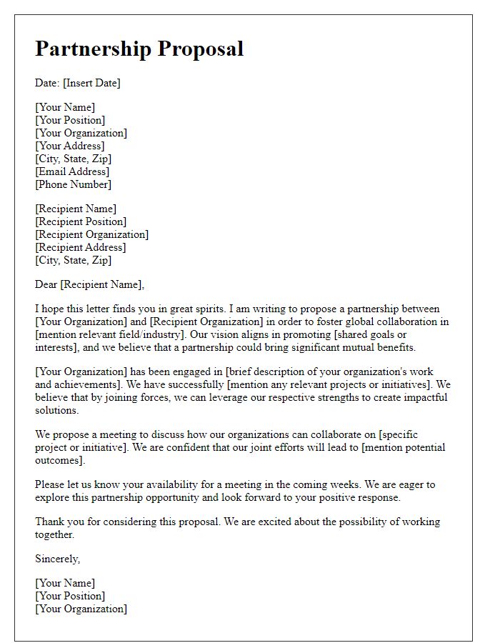 Letter template of partnership proposal for global collaboration