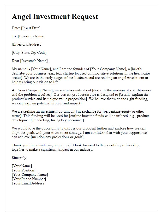 Letter template of angel investment request for new businesses