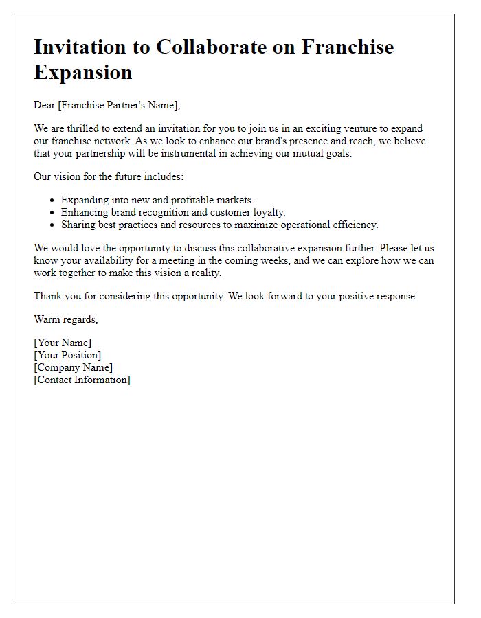 Letter template of Collaborative Franchise Expansion Invitation