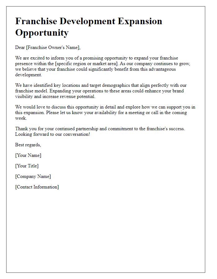 Letter template of Franchise Development Expansion Opportunity