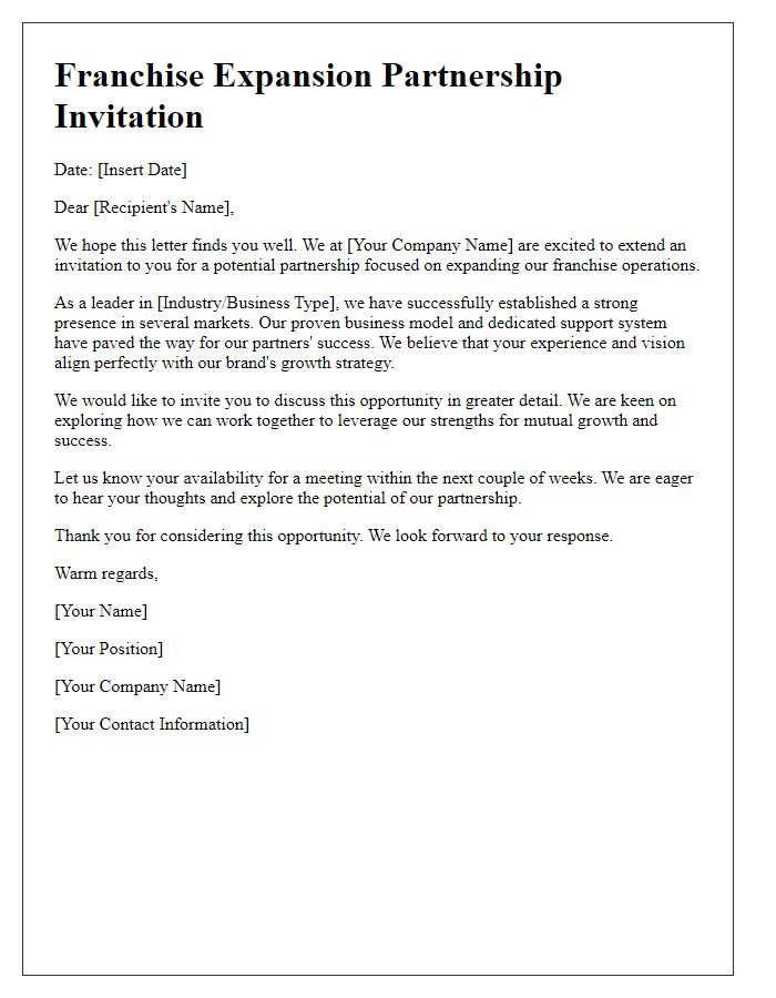 Letter template of Franchise Expansion Partnership Invitation