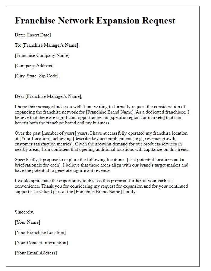 Letter template of Franchise Network Expansion Request