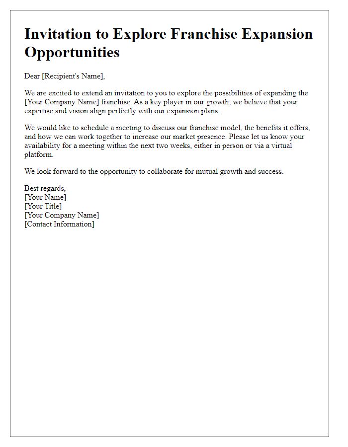 Letter template of Invitation to Explore Franchise Expansion Possibilities