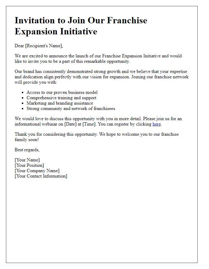 Letter template of Invitation to Join Our Franchise Expansion Initiative