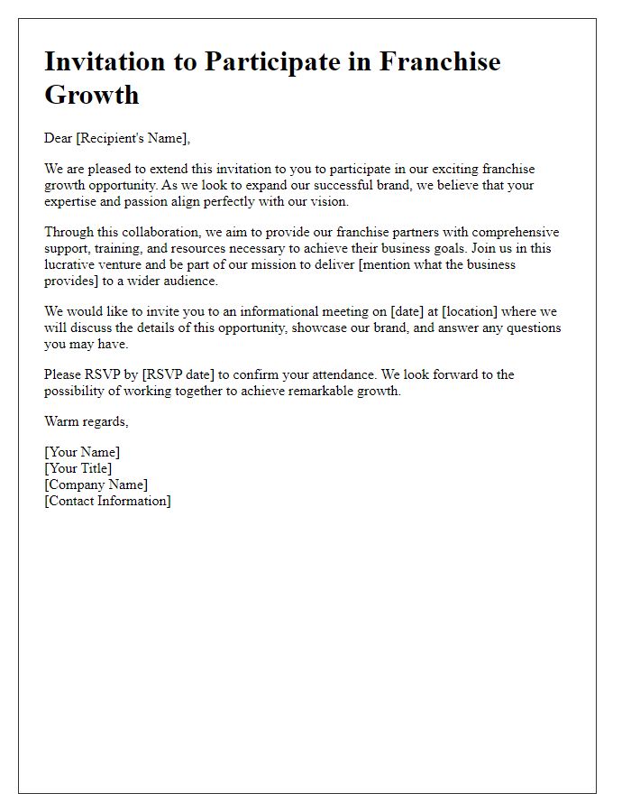 Letter template of Invitation to Participate in Franchise Growth