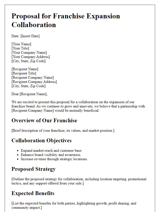 Letter template of Proposal for Franchise Expansion Collaboration