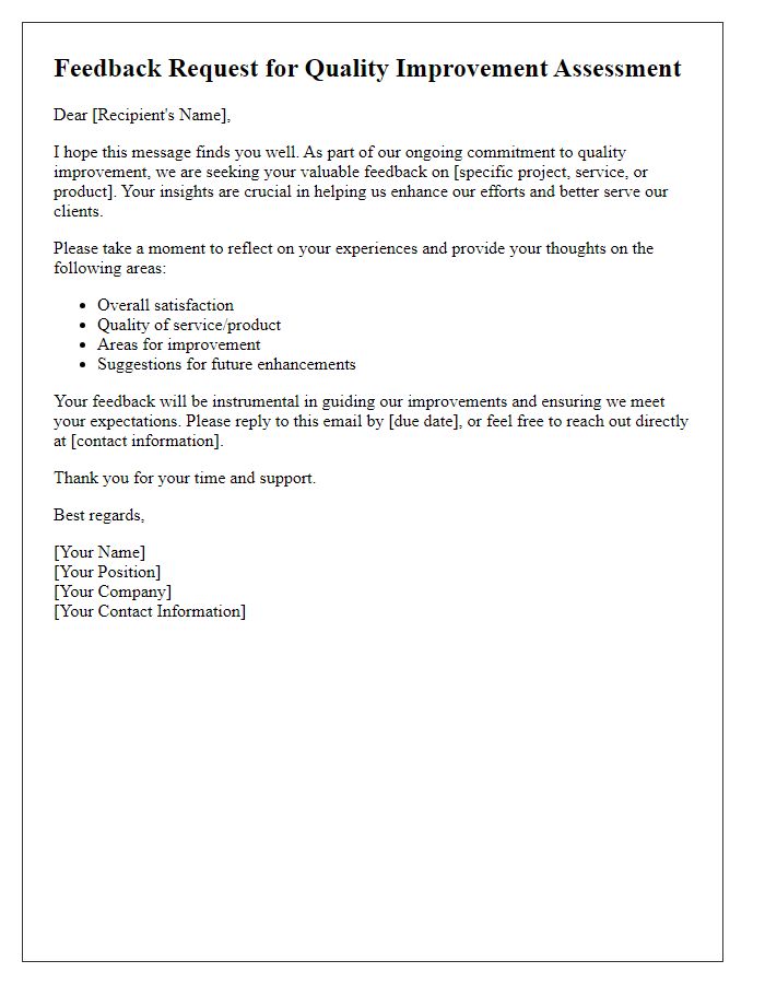 Letter template of feedback request for quality improvement assessment