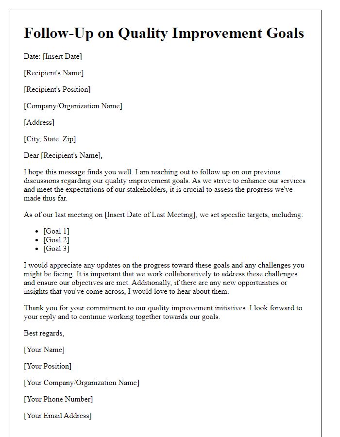 Letter template of follow-up on quality improvement goals