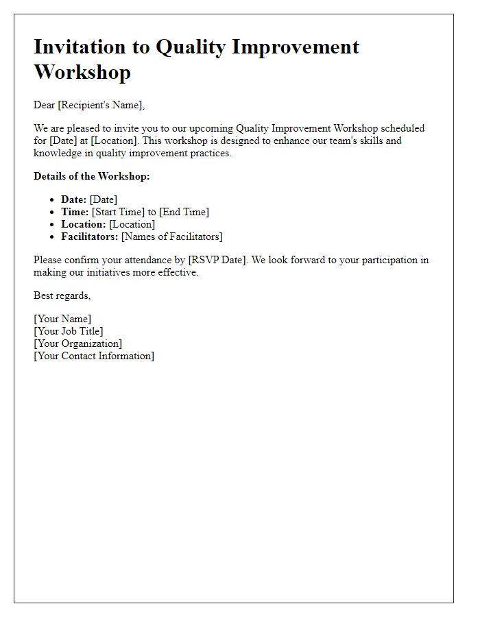 Letter template of invitation to quality improvement workshop