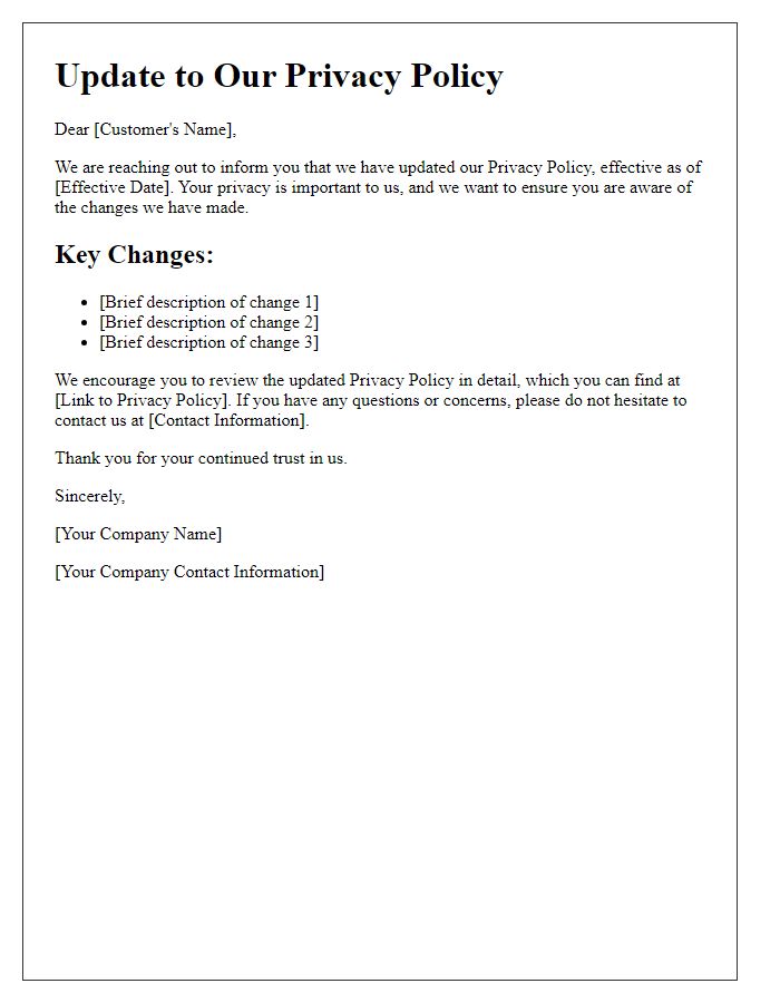 Letter template of detailed privacy policy update