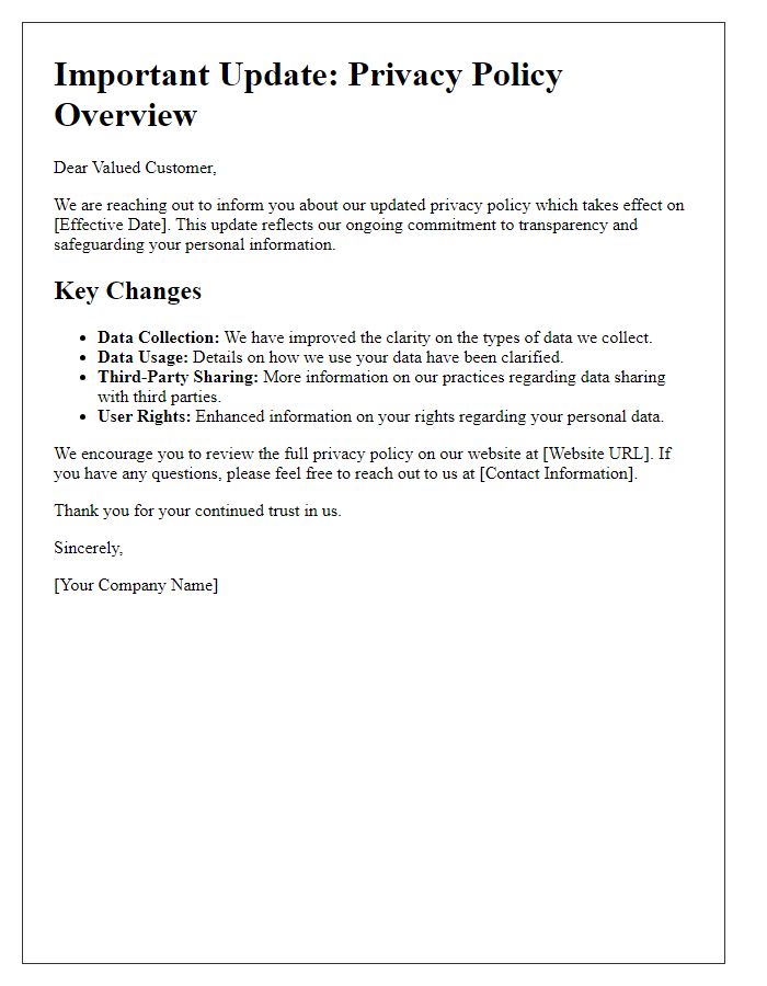 Letter template of new privacy policy overview