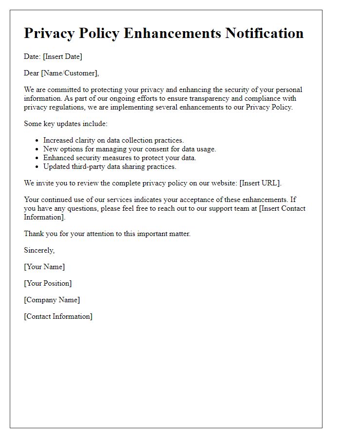 Letter template of privacy policy enhancements