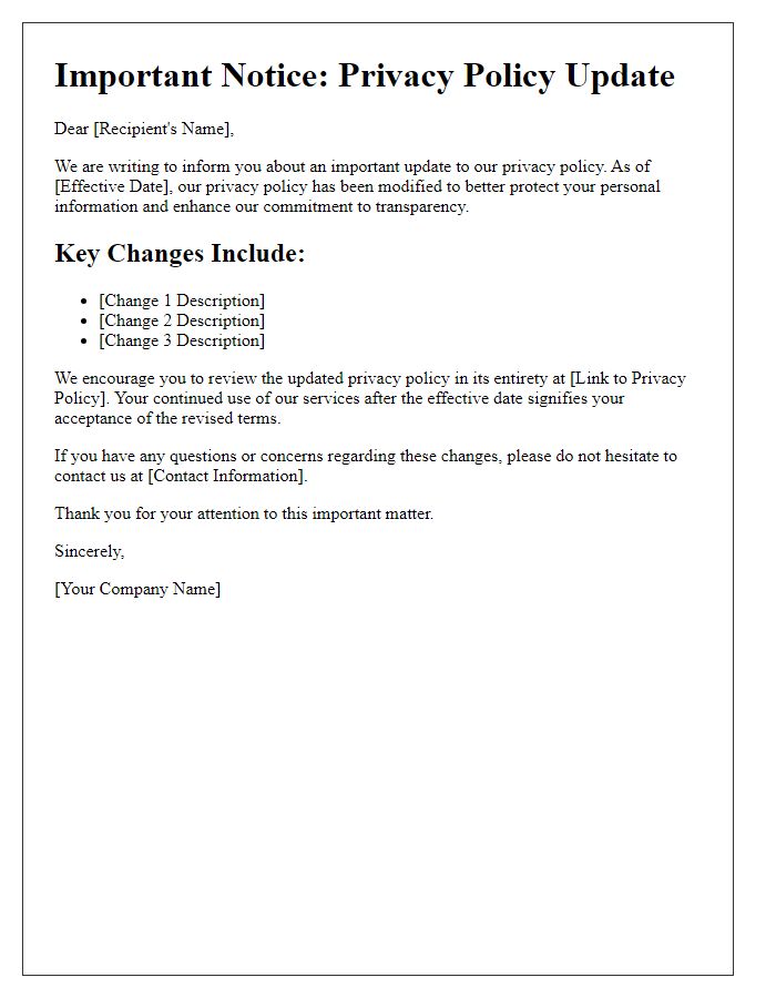 Letter template of privacy policy modification alert