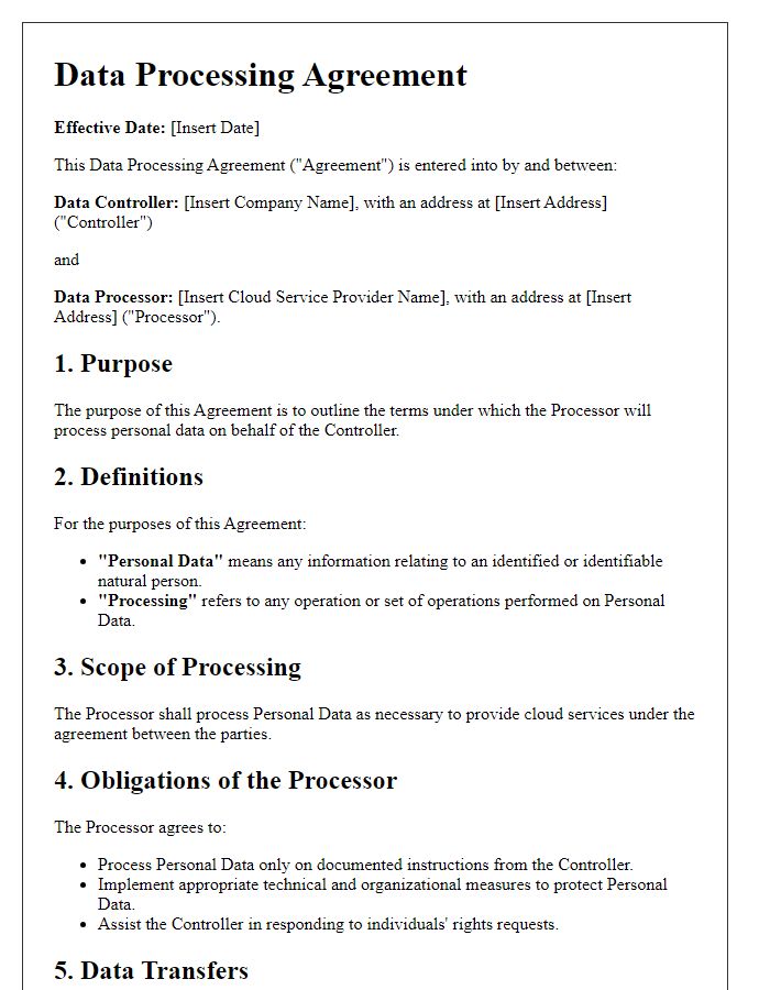 Letter template of Data Processing Agreement for Cloud Services