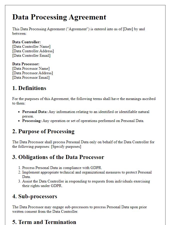 Letter template of Data Processing Agreement for GDPR Compliance