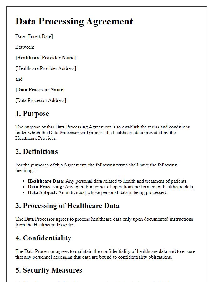 Letter template of Data Processing Agreement for Healthcare Data