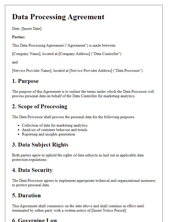 Letter template of Data Processing Agreement for Marketing Analytics