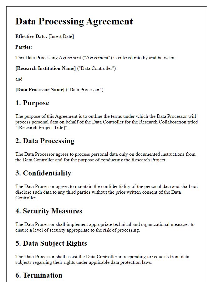 Letter template of Data Processing Agreement for Research Collaboration