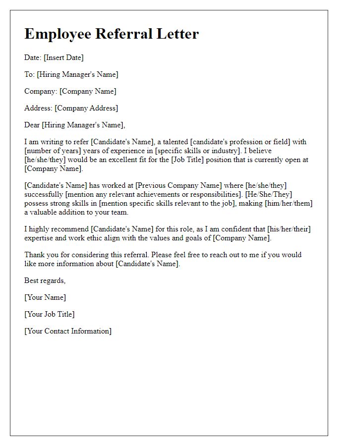 Letter template of employee referral for job vacancy.