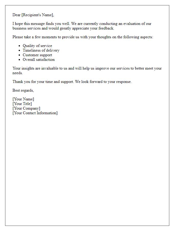 Letter template of business service evaluation inquiry