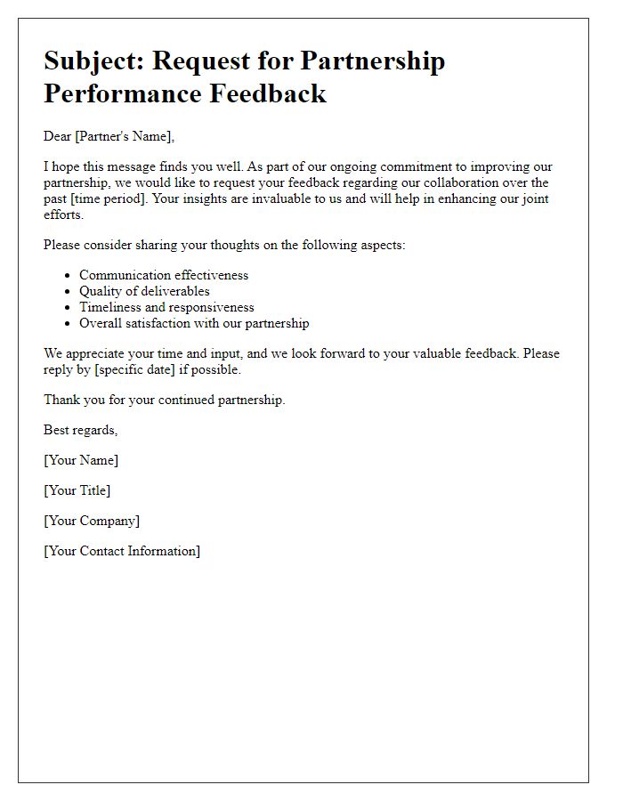 Letter template of partnership performance feedback request