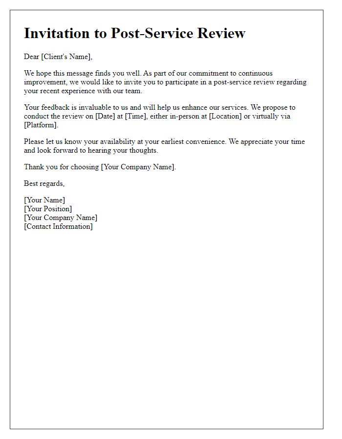 Letter template of post-service review invitation