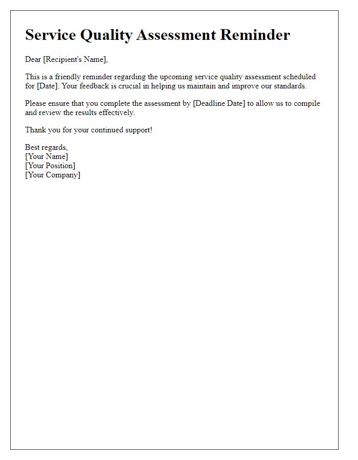 Letter template of service quality assessment reminder