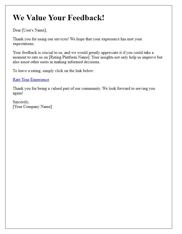 Letter template of service rating encouragement for users