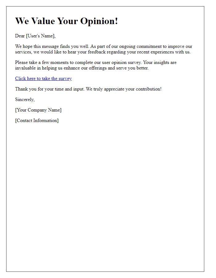 Letter template of user opinion survey on services
