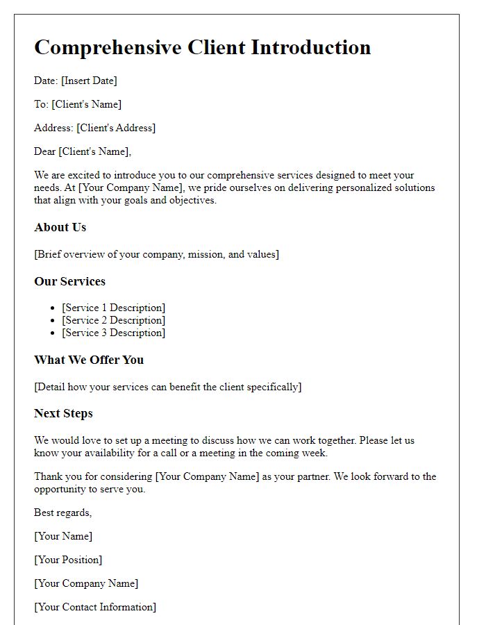 Letter template of Comprehensive Client Introduction