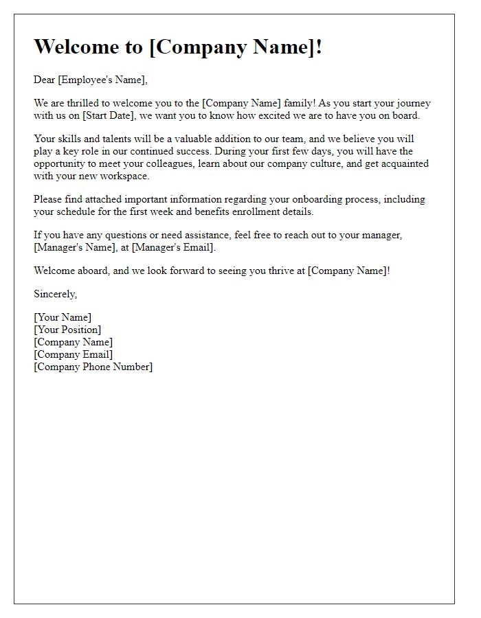 Letter template of employee welcome letter for new hires