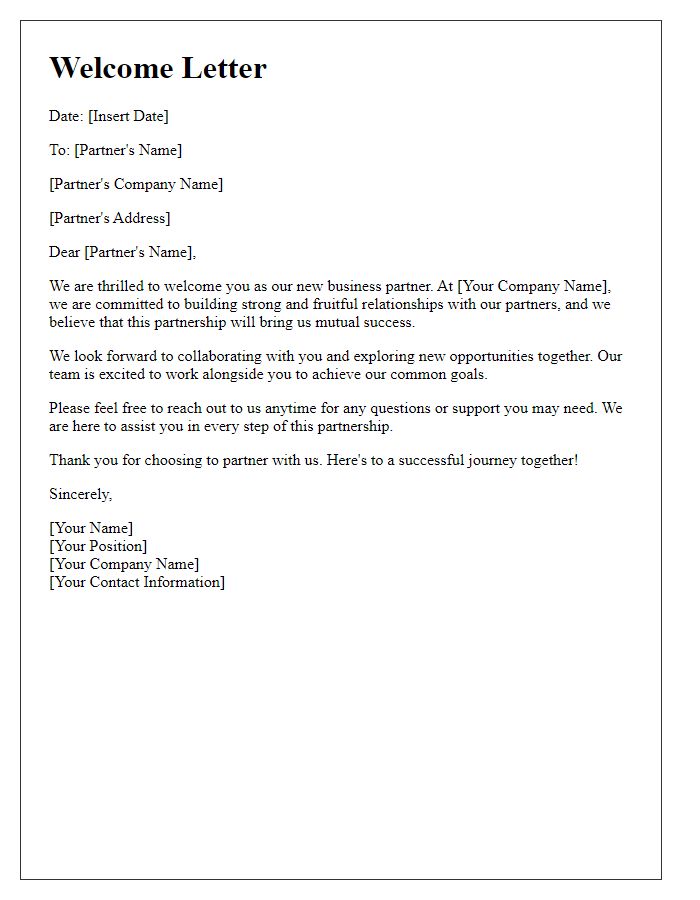 Letter template of welcome letter for business partners