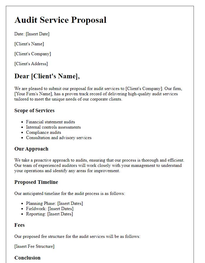 Letter template of audit service proposal for corporate clients