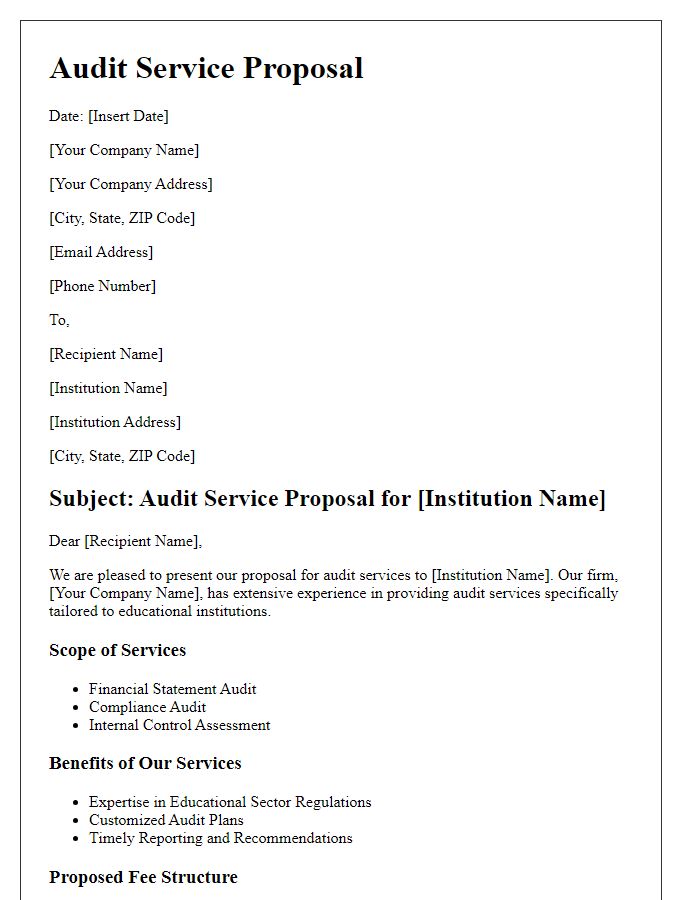 Letter template of audit service proposal for educational institutions