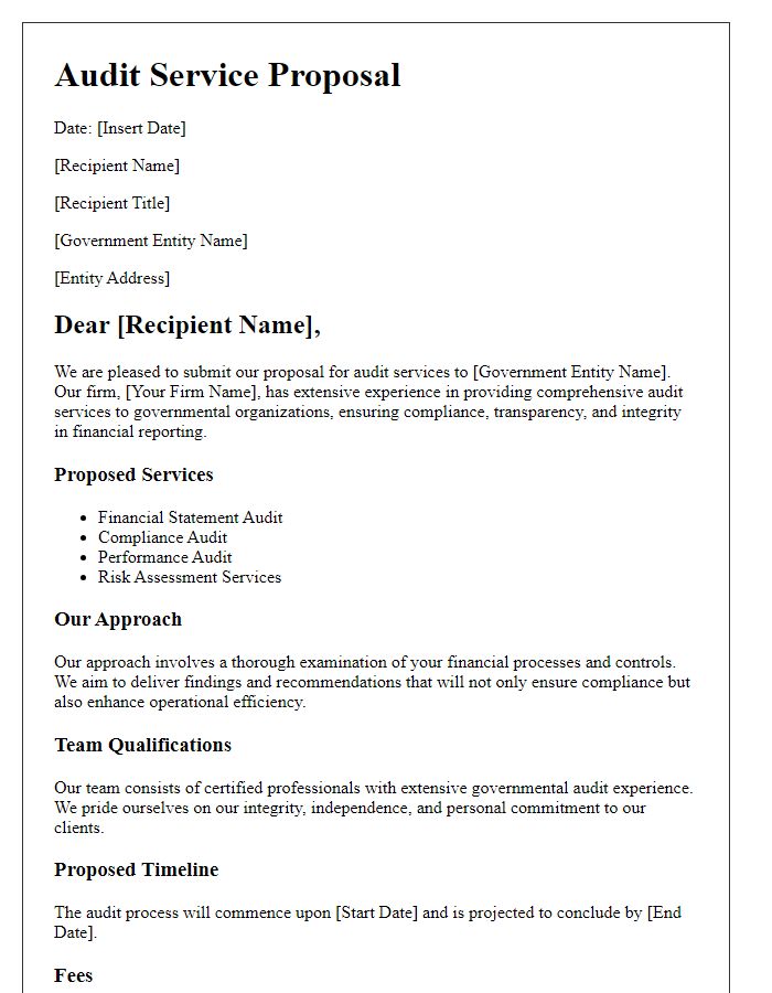 Letter template of audit service proposal for government entities