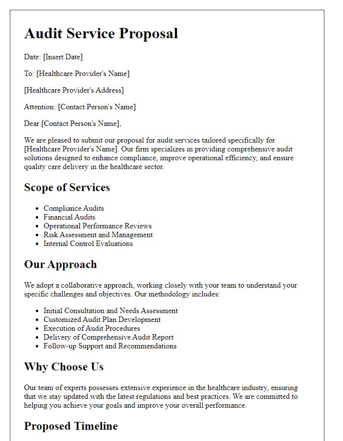 Letter template of audit service proposal for healthcare providers