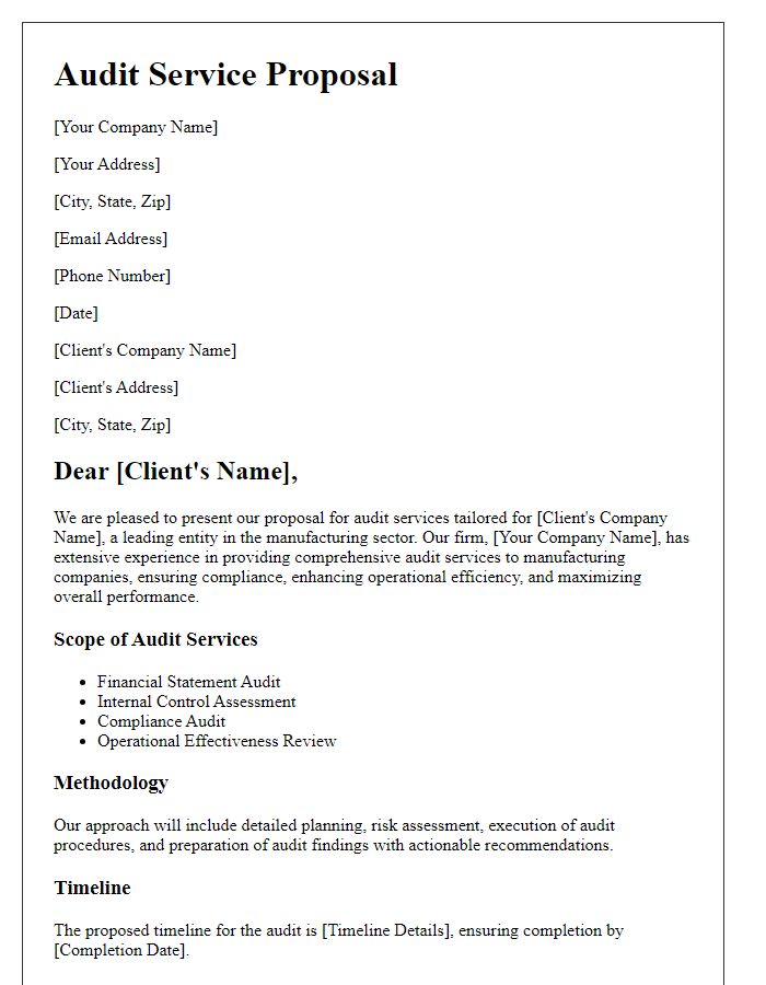 Letter template of audit service proposal for manufacturing companies