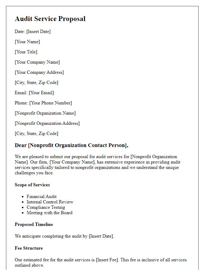 Letter template of audit service proposal for nonprofit organizations