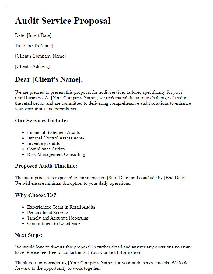 Letter template of audit service proposal for retail businesses