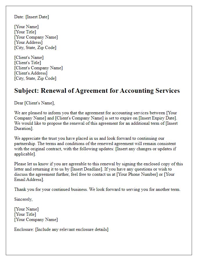 Letter template of agreement renewal for accounting services