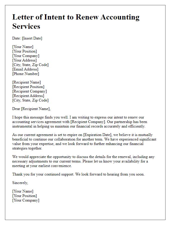 Letter template of intent to renew accounting services