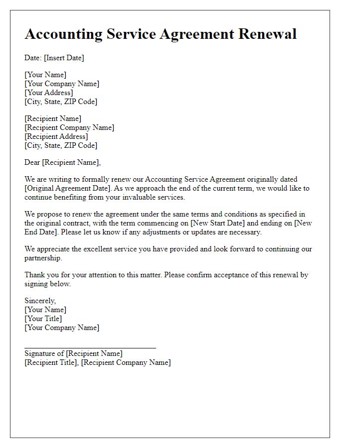 Letter template of renewal for accounting service agreement