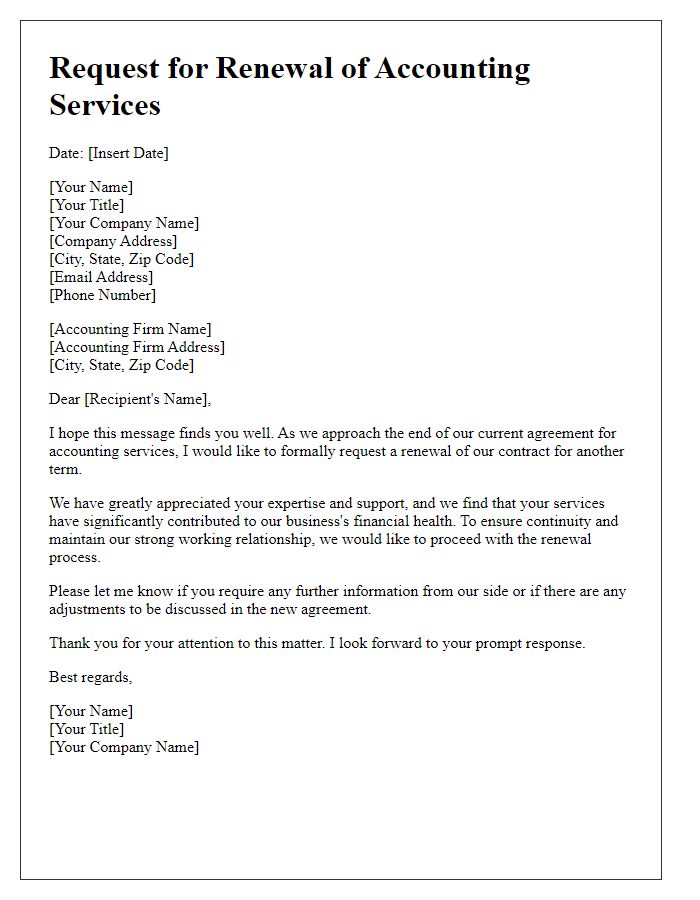 Letter template of request for accounting services renewal