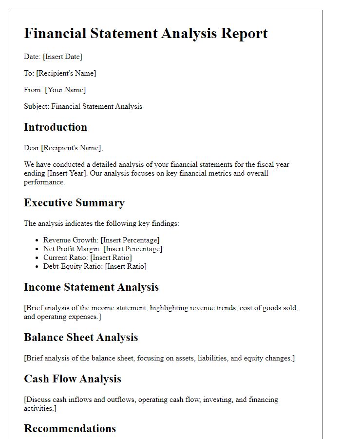 Letter template of financial statement analysis