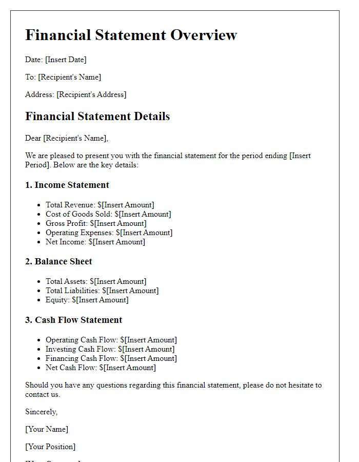 Letter template of financial statement details