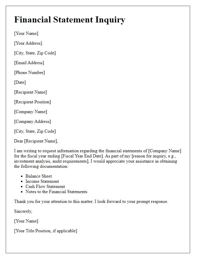 Letter template of financial statement inquiry